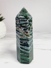Load image into Gallery viewer, Super Unique Moss Agate Point with Zebra Druzies
