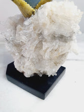 Load image into Gallery viewer, Green Jade Hummingbird on Cluster Quartz Base &amp; Angelite Flower with Serpentine Leaves
