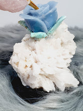 Load image into Gallery viewer, Peruvian Hand Carved Rose Quartz/ Blue Opal/ Mookaite Hummingbird on Angelite/ Turquoise Flower Stilbite Base
